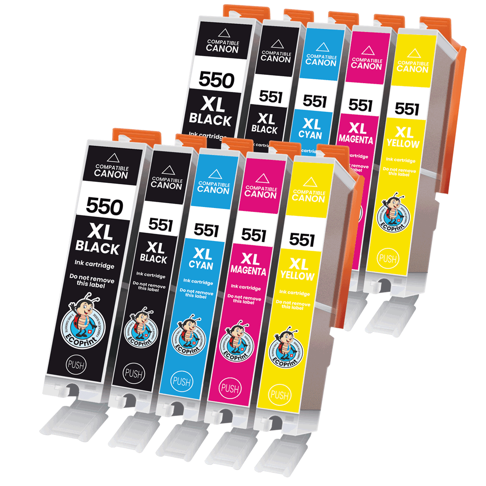 Pack de 10 cartouches ECOPrinter équivalent à Canon PGI-550 XL / CLI-55 XL