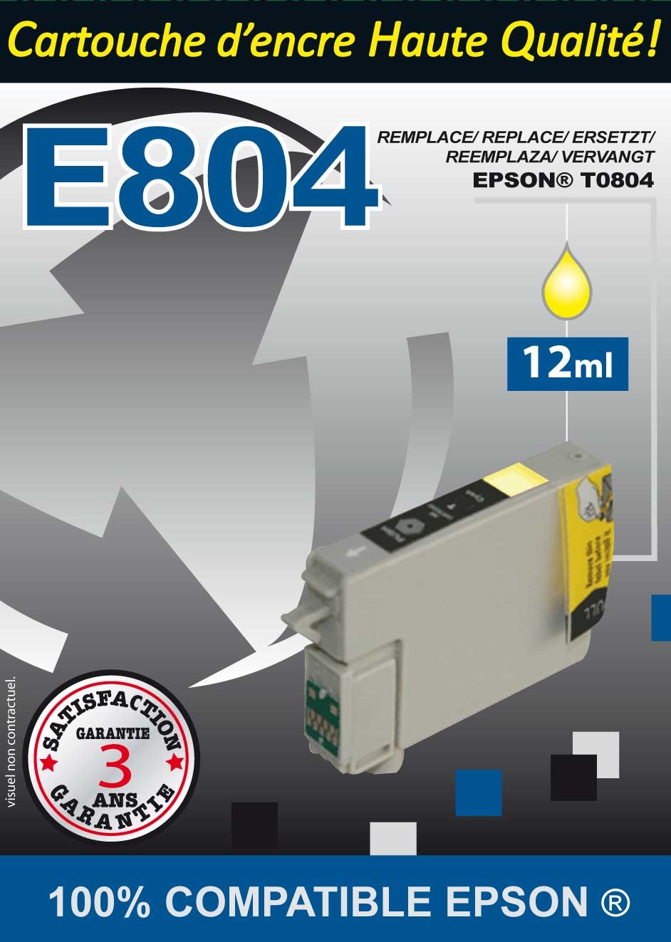 Cartouche compatible Epson T0804 / Jaune 12 ml