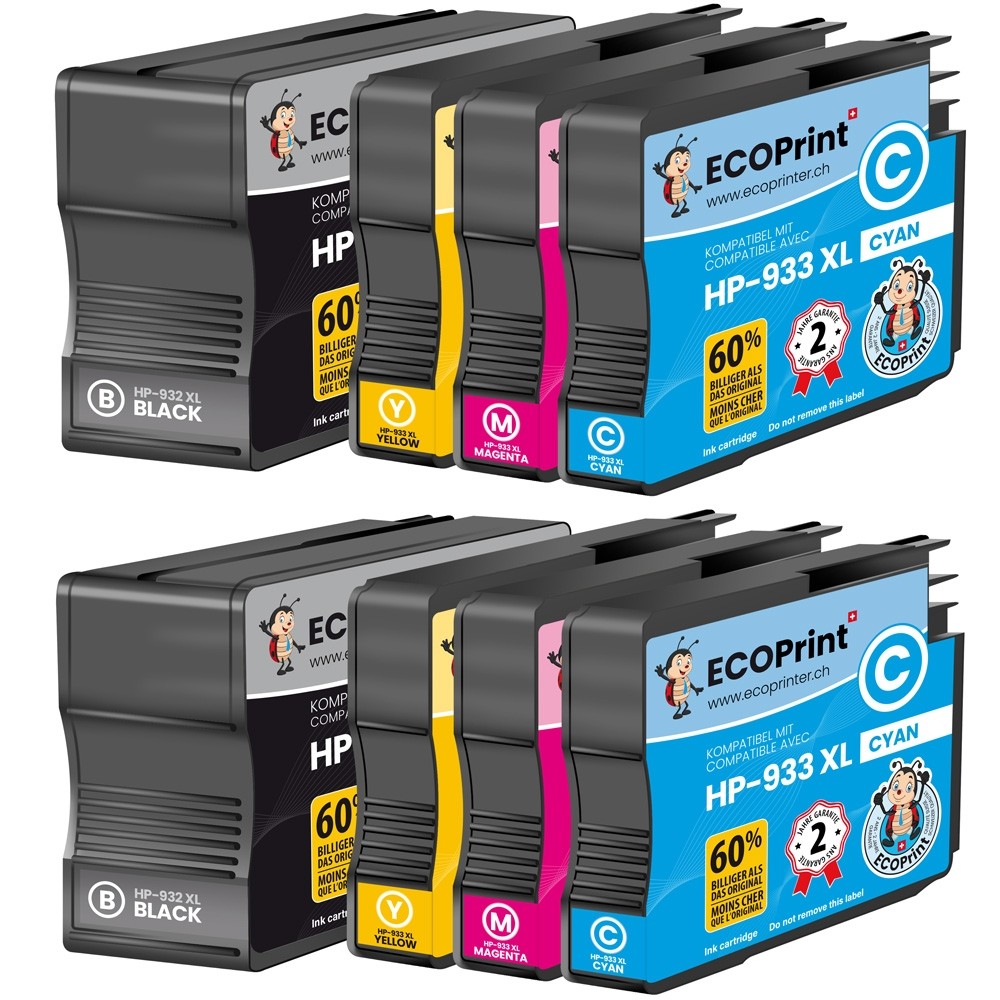 Pack de 8 cartouches ECOPrinter équivalent à HP 932XL / HP 933XL