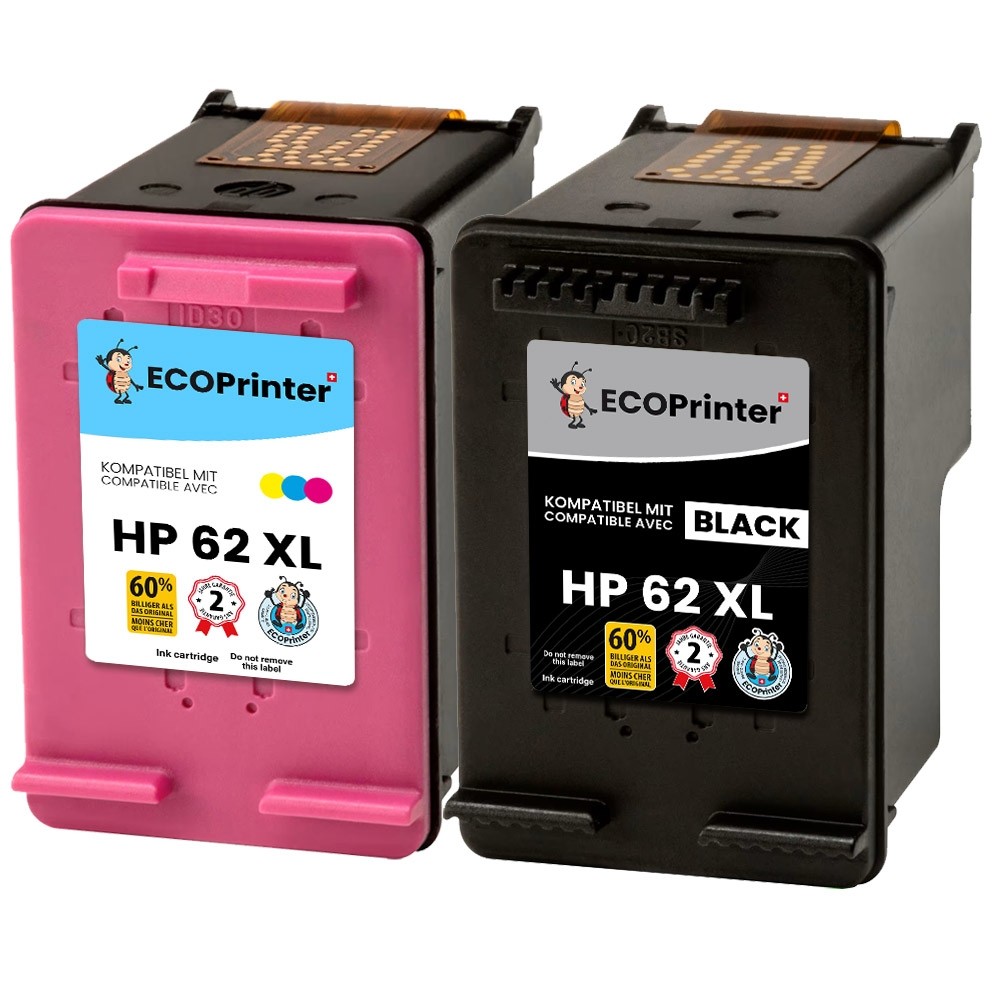 Pack de 2 cartouches ECOPrinter équivalent à HP 62 XL