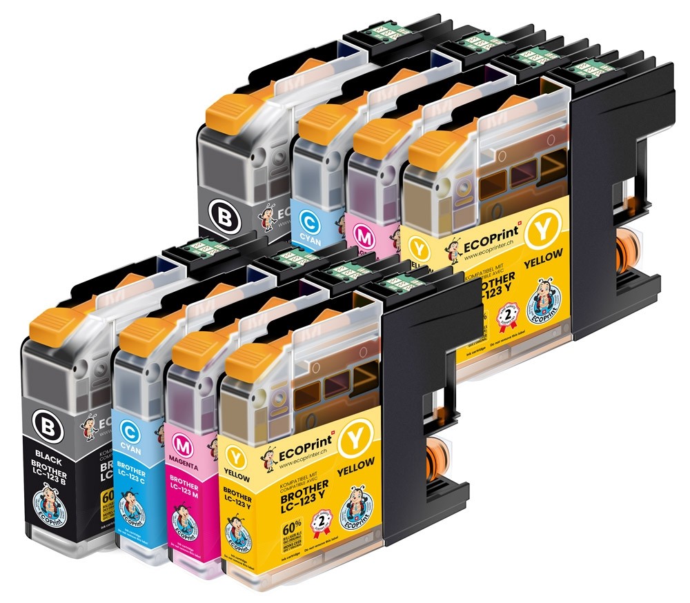 Pack de 8 cartouches ECOPrinter équivalent à Brother LC-123